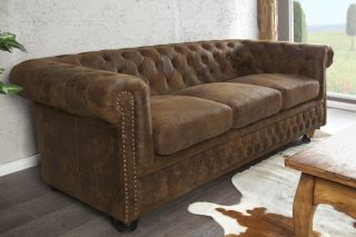 Edle Chesterfield Serie Napalon Leder im Antik Look Sofa braun