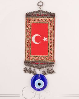 Türkische Fahne Decoteppich Mini Hali mit Nazar Boncuk   Türk