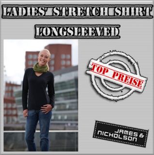 James & Nicholson Ladies Strech Shirt Longsleeved JN929 Damen T Shirt