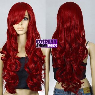 80cm Dark Red Heat Styleable Curly Long Cosplay Wigs 967_DDR