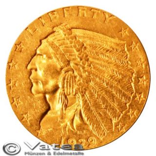 USA 2,5 Dollar Indian Head 1929 Indianer Quarter Eagle Gold