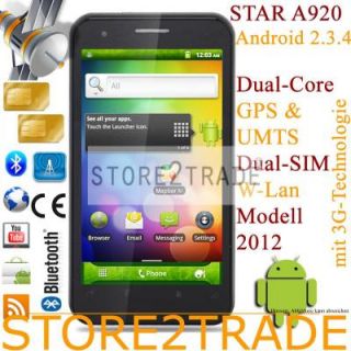 STAR A920 DUAL SIM 4,3 ANDROID V2.3.4 HANDY PDA GPS DUAL CORE 650MHz