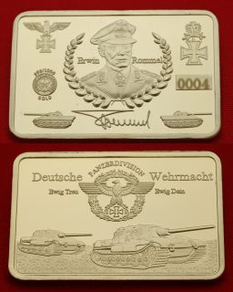 Erwin Rommel Gold Barren VG 999 Reichsadler Münze Deutsches Reich