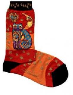 Laurel Burch Celestial Cat Sole Mates Socks Orange