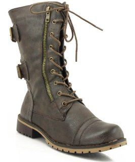  Nature Breeze Lug 12 Women Lace Up Military Boot BROWN Shoes