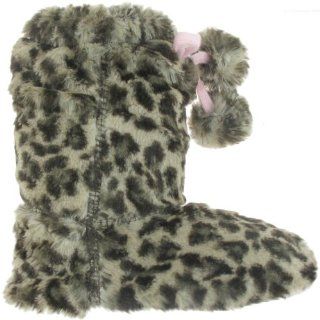 Fur Boot With Tie & Poms Girls Indoor Slipper Pink Combo 12/13 Shoes