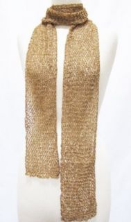 Crocheted Beaded Net Scarf Stole Wrap Shawl Gold Clothing