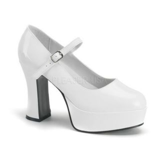 Chunky Heel Mary Jane Platform Pump White Patent Shoes