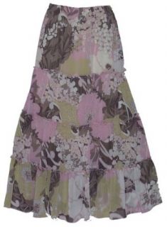 Long tieredPrairie Skirt/lined/brn and pink floral print