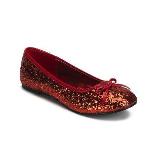 Womens Cute Ballet Flat Shoes RUBY SLIPPERS Red Glitter Bow