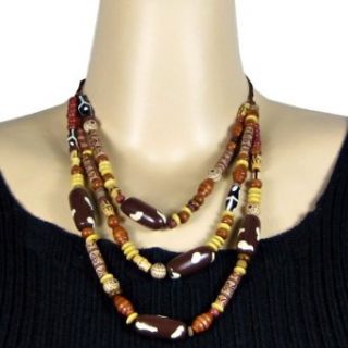 3 Strand Wood Beads Necklace Brown Clothing