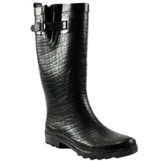  Capelli New York Womens Shiny Croco Rain Boot Black Croco 6 Shoes