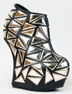Geometric Pattern Platform Heel Less Wedge Ankle Boot Bootie Shoes