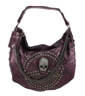Glossy Purple Gunmetal Studded Rhinestone Skull Handbag