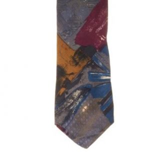 Isaac Zelcer Mens Patterned 100% Silk Neck Tie Grey One
