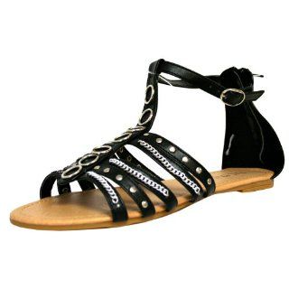 Black Strap Studded Gladiator Chain Womens Sandals Shoe Size 7 Shoes