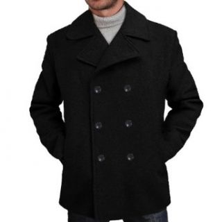 BGSD Mens Wool Blend Pea Coat in Black or Charcoal