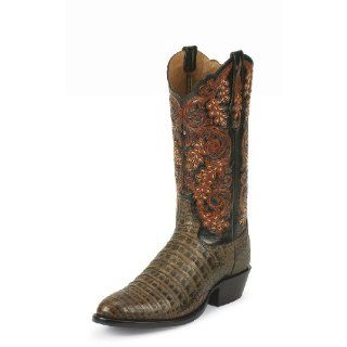 Tony Lama Mens Pecan Belly Antique Caiman Boot Shoes
