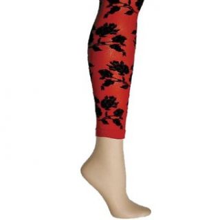 Red And Black Sheer Floral Print Footless Fashion Leggings