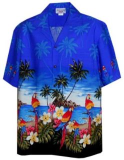 New Mens Blue Hawaiian Aloha Shirt Parrots Beach, 440 3468