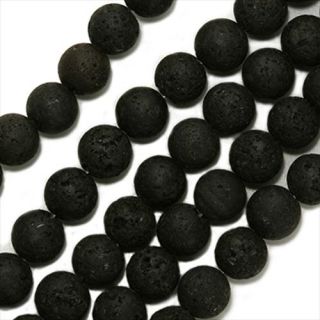 Real Black Lava Round Bead 15 inch Strands (Pack of 2)