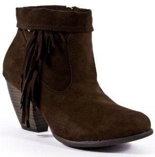 Qupid Priority 21 Fringe Western Ankle Boot Bootie Shoes