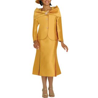Divine Apparel Womens Gold Two piece Skirt Suit