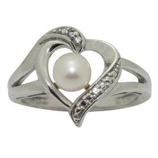 Sterling Silver Freshwater Pearl and Cubic Zirconia Heart Ring (5.5 mm
