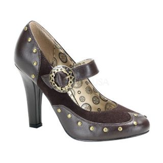 Steampunk Maryjane W/Gear Buckle Brown Faux Leather Microfiber Shoes