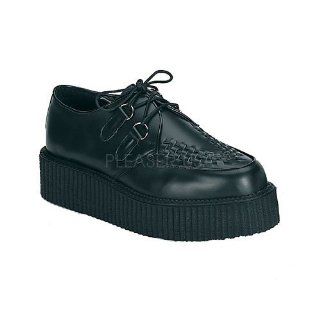 inch Platform Black Leather Basic Creeper Shoe Black Leather Shoes