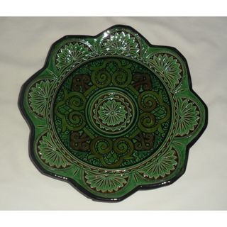Green and Blue Ceramic Iris Plate (Morocco)