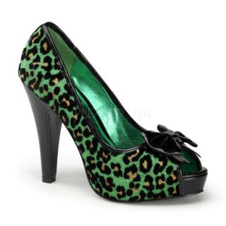 Open Toe Pump W/ Bow Accent Green Glitter (Cheetah Print) Shoes