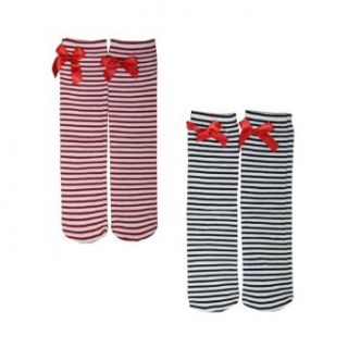 Candy Stripe Bow Black White and Red White Cotton Knee