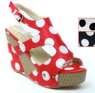 Starlight 7 Cut Out Polka Dot Slingback Wedge Shoes