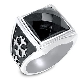 Stainless Steel Royal Cross and Black CZ Ring