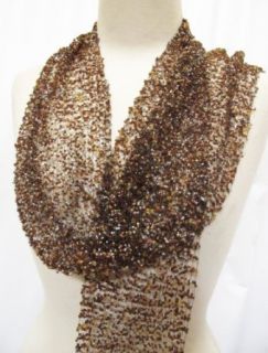 Glimmer Beaded Mesh Net Scarf Stole Wrap Shawl Brown