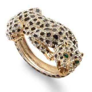 Lillith Star 14k Goldplated Crystal Leopard Hinged Bangle Bracelet