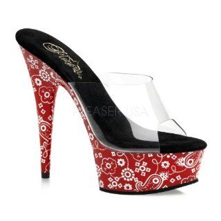 inch Stiletto Heel Bandana Print Platform Slide Clear/Red White Shoes
