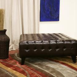Pemberly Dark Brown Bonded Square Leather Ottoman