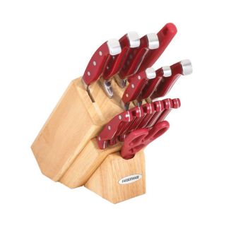 Farberware Pro 11   Set de cuchillos, hierro forjado, 15 piezas, rojo