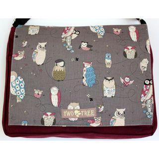 Handmade Medium Purple Hoot Owl Messenger Bag with Zippered Closure