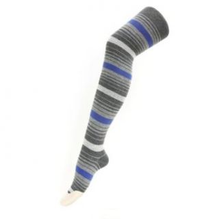 Grey Blue & White Striped Thick Cotton Leggings Tights