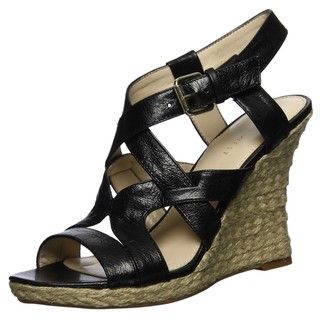 Nine West Womens Showntell Black Leather Wedges