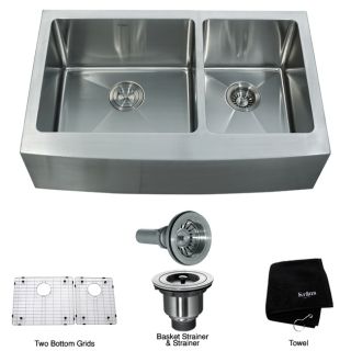 Kraus 33 inch Farmhouse Apron Double bowl Stainless Steel Kitchen Sink