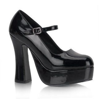 Cute High Heel Mary Jane Chunky Heel Platform Pump Black Patent Shoes