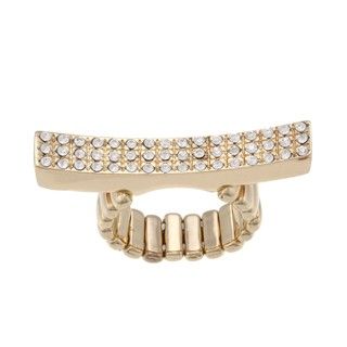 Goldtone Pave set Clear Crystal Elongated Bar Stretch Ring