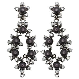 Kate Marie Silvertone Black Acrylic and Rhinestone Earrings