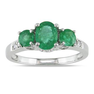 Miadora 14k White Gold Emerald and Diamond Accent 3 stone Ring