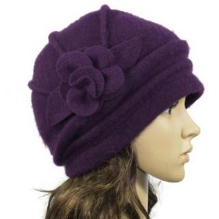 Elegant Flower Wool Bucket Slouch Hat   Purple Clothing