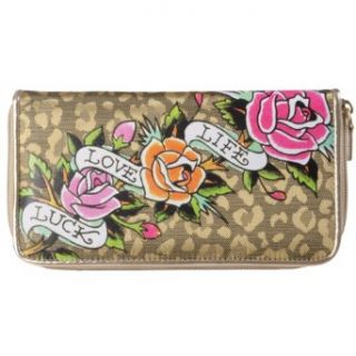 Ed Hardy Felidae Spring Zip Around Wallet   Gold Shoes